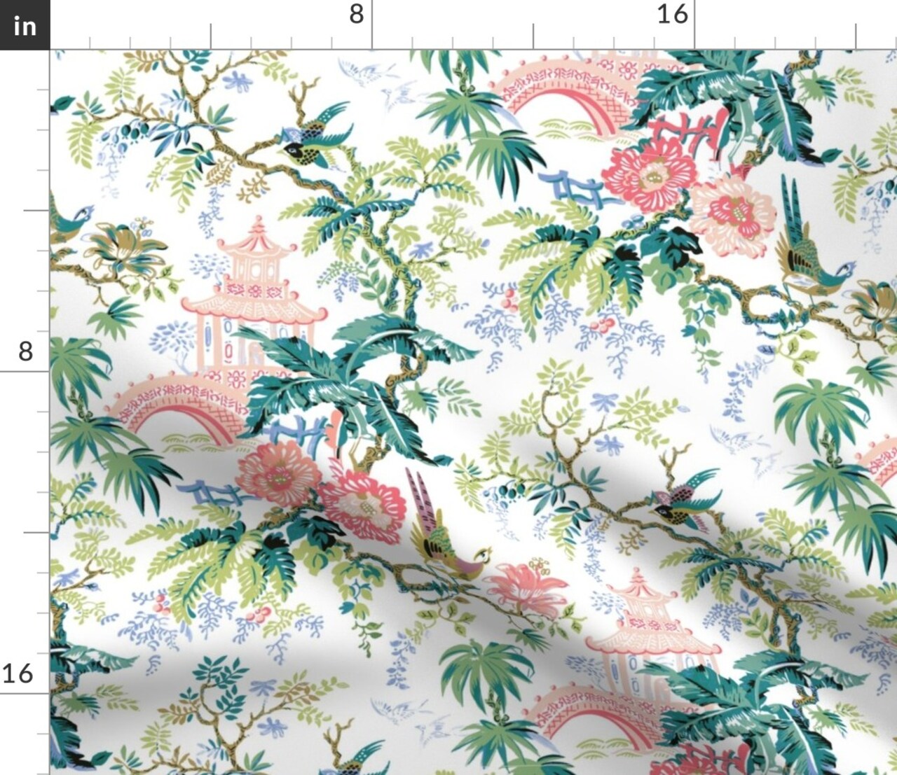 Chinoiserie Preppy Pagoda Grandmillennial Classic Traditional Custom Printed Fabric by Spoonflower Various Fabrics by the Yard or Fat Quarter